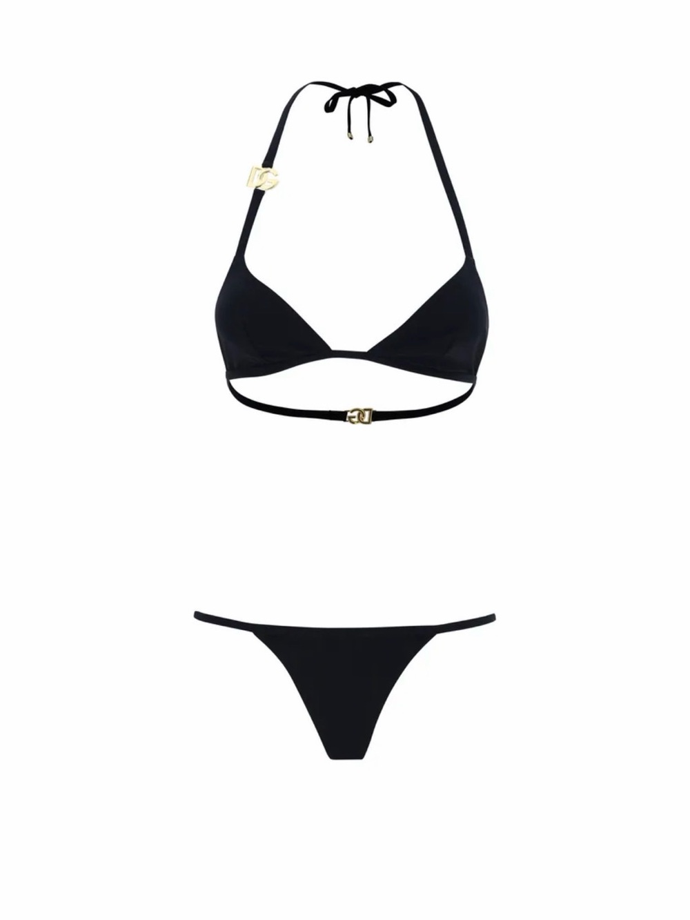 Dolce & Gabbana Black Triangle Bikini Set with Gold Accents